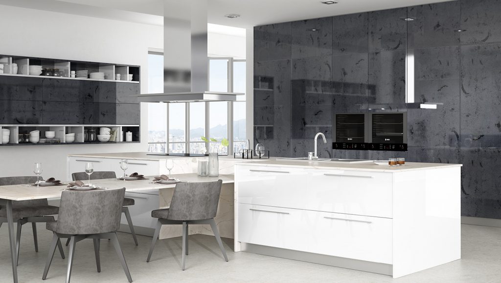Kitchen island with waterfall edge